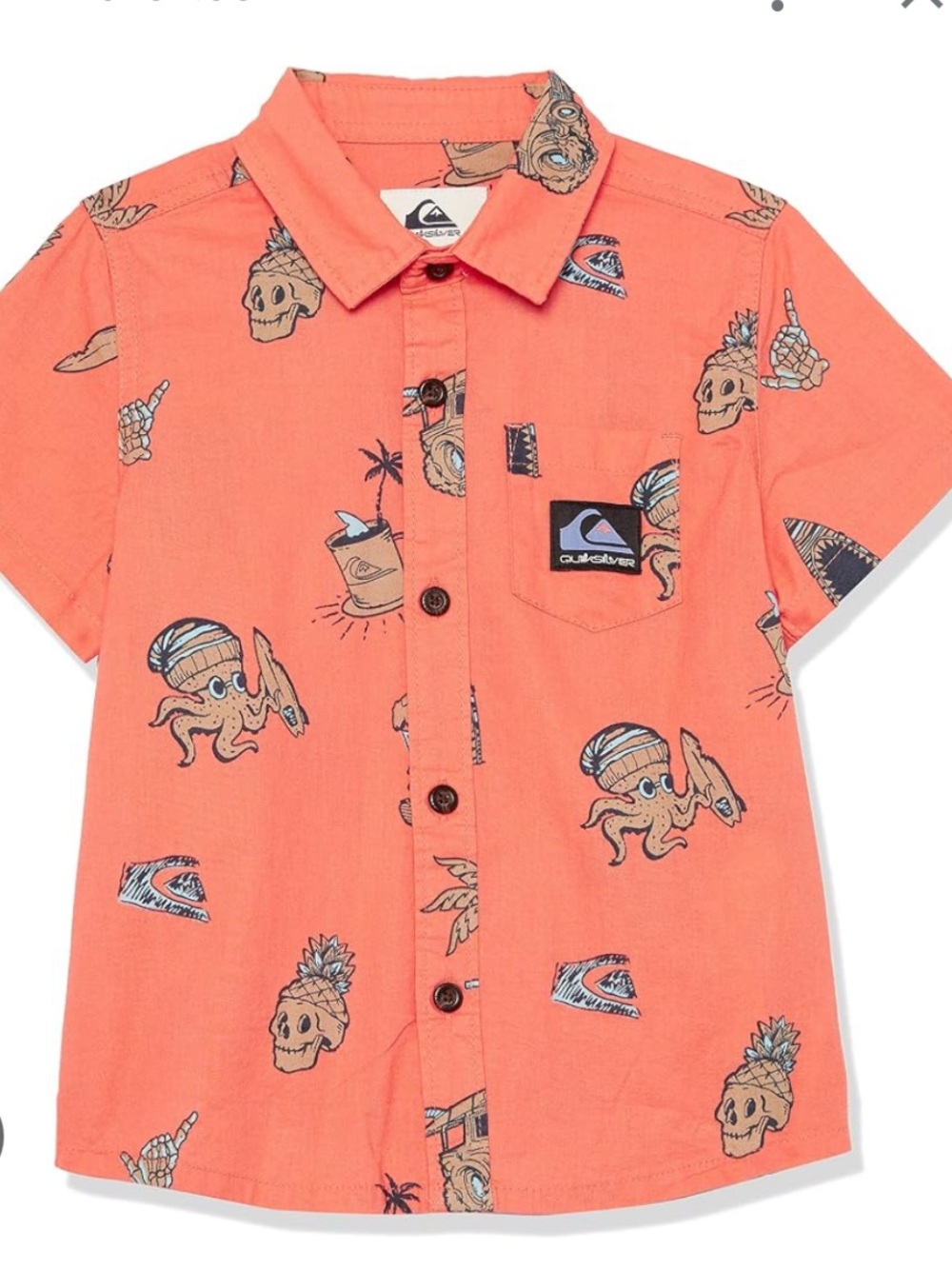 Quiksilver Coral Short-Sleeve Button-Down Shirt with Surf Skull Print
